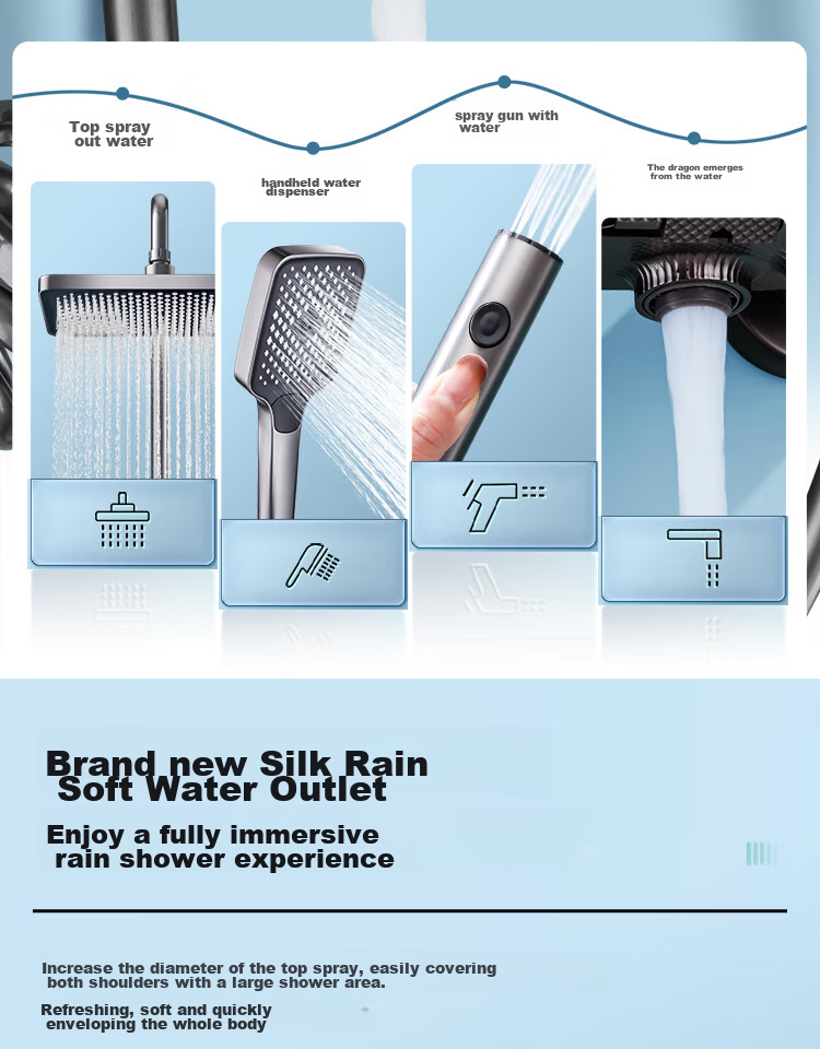 Larsd Shower Set with Handheld Spray Gun, Piano Key Buttons, Gray, Four Modes, F07 6