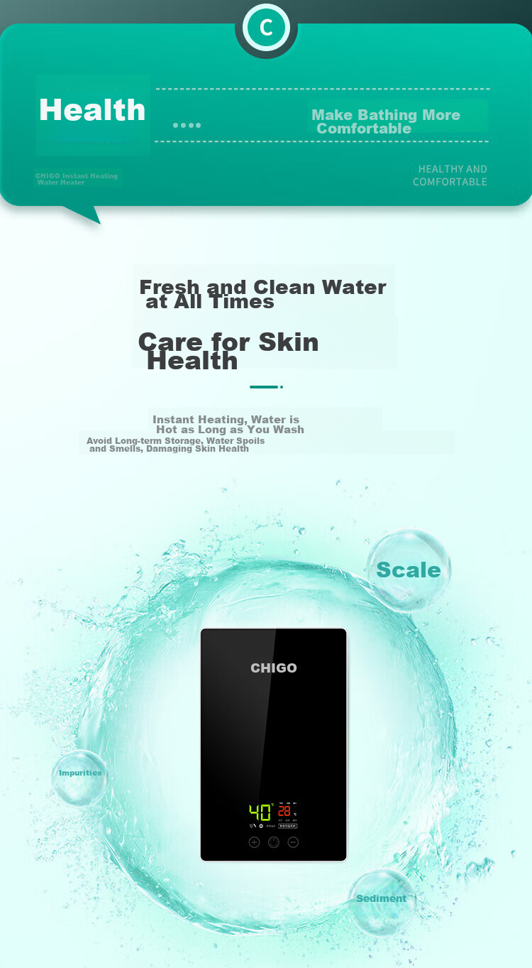 CHIGO Instant Electric Water Heater, 5500W Ultra-Thin Compact Kitchen Treasure, Constant Temperature, for Rental Apartments And Home Use, Bathing, KBR-F60_F60 13