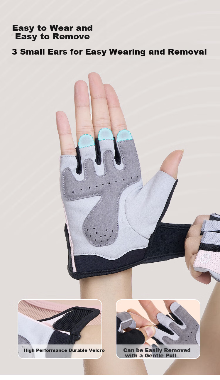 JD Original All-Purpose Women's Fitness Gloves for Pull-Ups, Barbell Exercises, Cycling, Weightlifting, Non-Slip Half-Finger Grip, Pink-Gray, Size S 9
