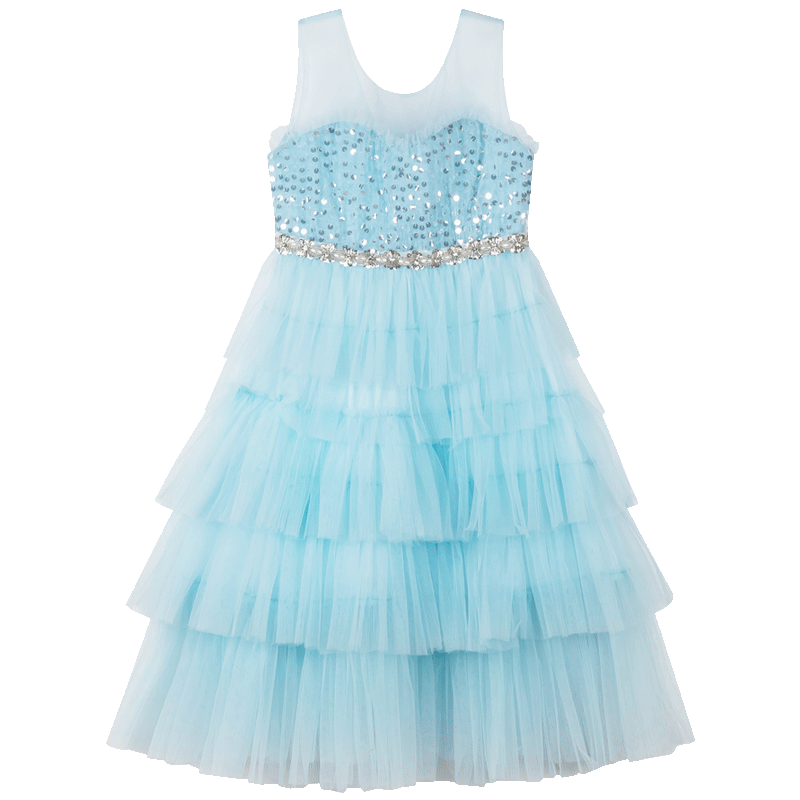 Fulomi Girls' Dress Cake Princess Dress Little Girls Tulle Cake Dress Big Kids Formal Dress Blue 165