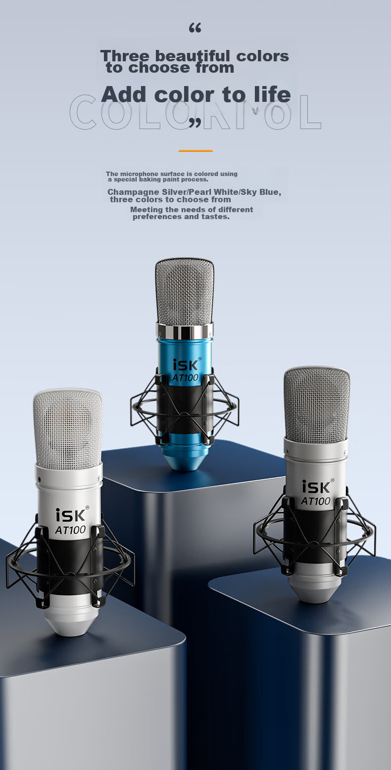 ISK AT100 Microphone Live Streaming Sound Card Equipment Complete Set for Mobile Phones, Karaoke, Computer Singing, Electronic Music, Shouting, Recording, Universal Wired Condenser Microphone 3