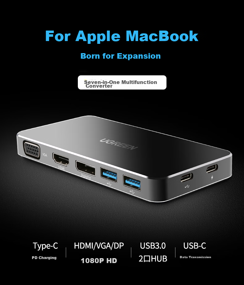UGREEN Type-C Expansion Dock, Computer Converter, Gigabit Ethernet Port Expansion Dock, 4K 60Hz Gaming High Refresh Rate HDMI Adapter, Multi-Functional Interface for Computers, Compatible with Apple And Huawei 1