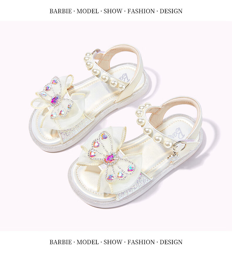 Barbie Children's Shoes, Summer Kids' Sandals, Girls' Butterfly Bow Open-Toe Sandals, Crystal Shoes DA5939, Light Purple, Size 28 15