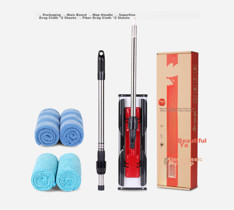MARYYA Fabric-Encased Flat Mop, 40cm, 4 Mop Pads, Wet And Dry Use, All-In Household Mopping Tool 14