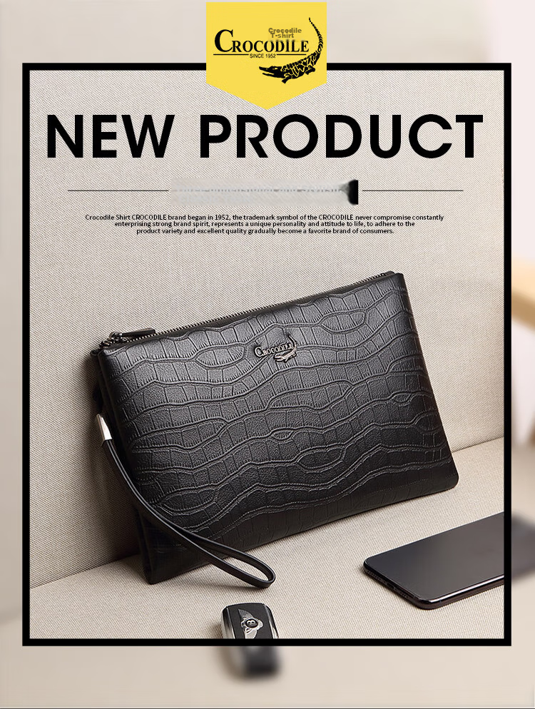 CROCODILE Napa Leather Men's Clutch Bag, Business-Style Handheld Purse, Gift T206 for Boyfriend 1
