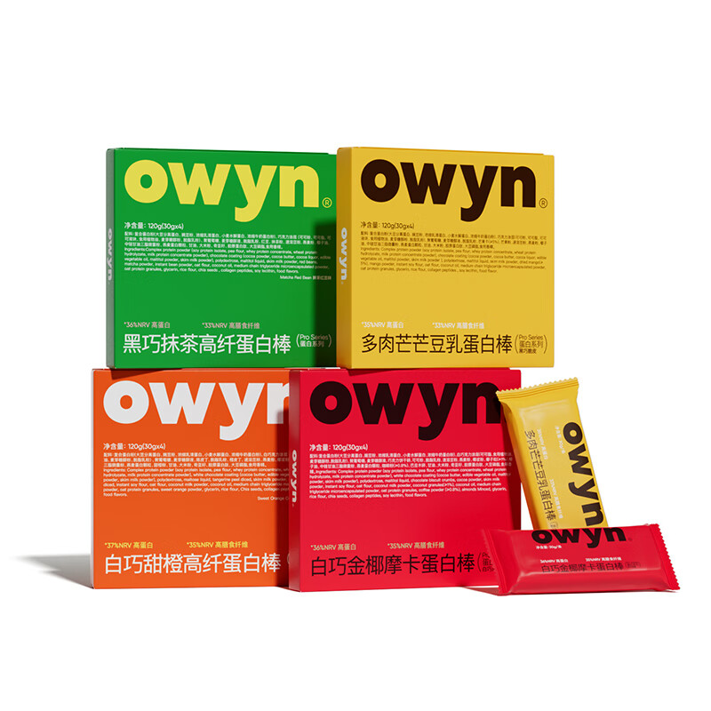 轻食兽owyn蛋白能量棒组合装120g*4盒 0反式早代餐饼干休闲零食饱腹健康