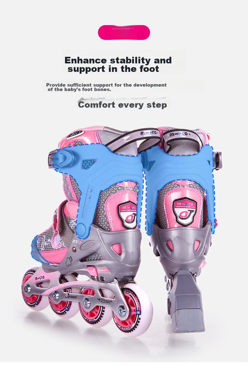 Micro Migu Co-Branded COSMOID Roller Skates for Children, Boys And Girls, Straight-Line Inline Skating, Hard Shell, Beginner Level, JOY Blue Package, Size L 17