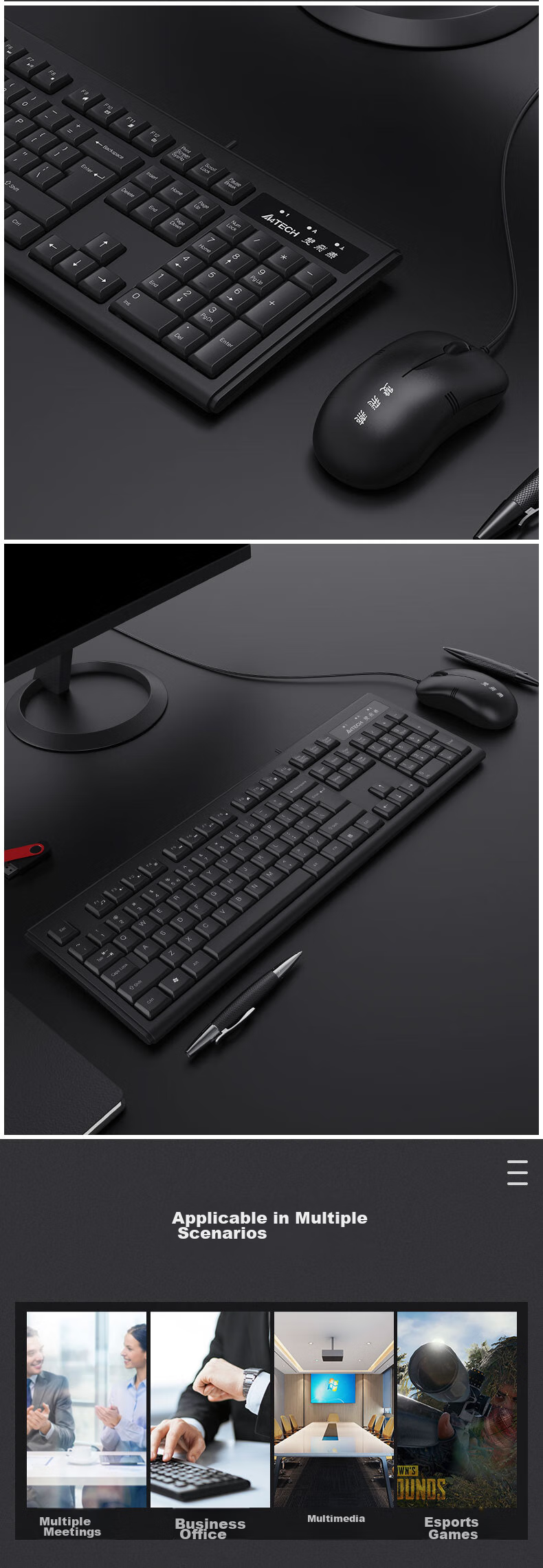 A4TECH KB-N9000, 104-Key Wired Keyboard And Mouse Set, Wired Keyboard And Mouse Combo for Computer, Black, P-Port Keyboard + U-Port Mouse, Wired 5