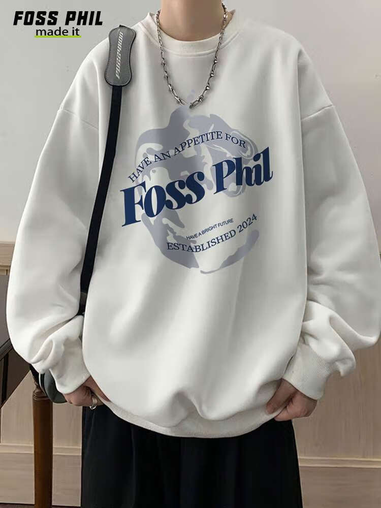 Foss Phil Men's Sweatshirt, Spring And Autumn Fashion Brand, Round Neck Printed Oversized Casual Long-Sleeve Undershirt, FPW1 Black L 3