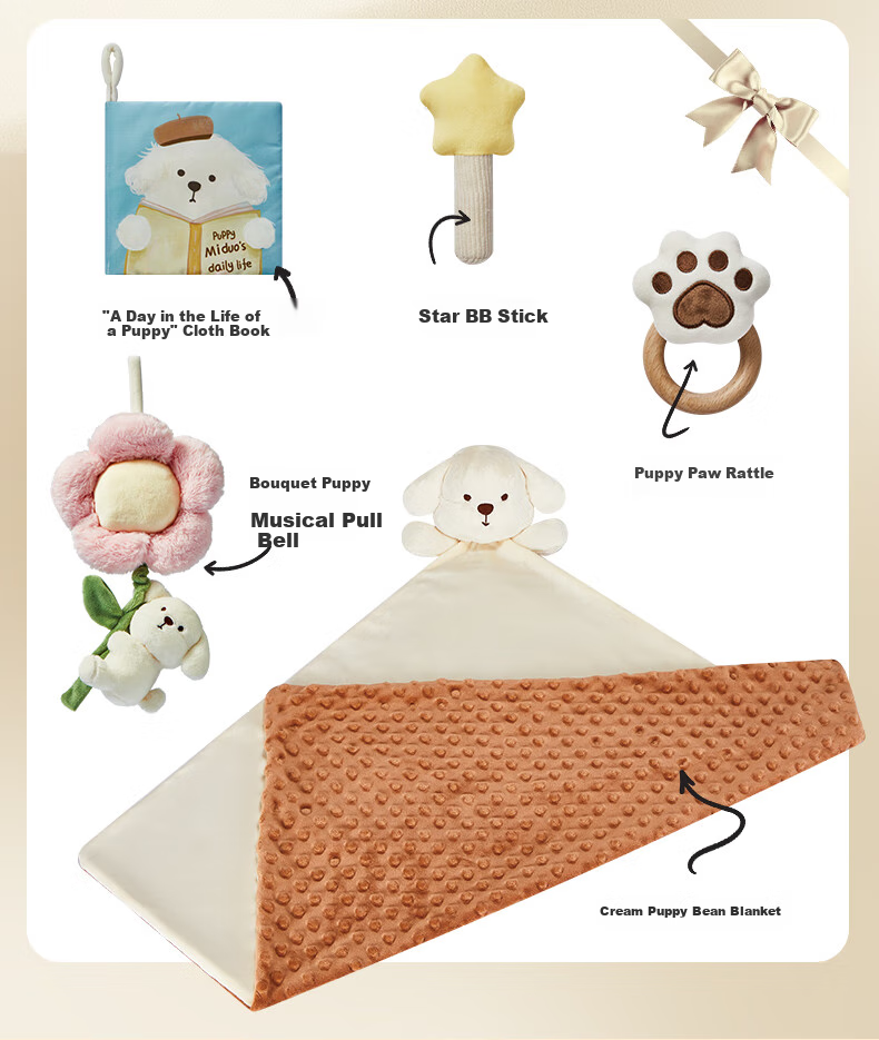 Auby Newborn Welcome Gift Box Practical Baby Toys Including Bean Blanket, Cloth Book, Rattle, Bed Hanging, Comforting Dolls, Full Moon Gift 17