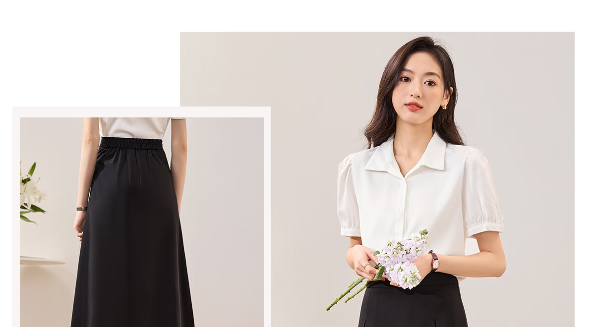 Chushen Spring And Autumn Midi Skirt for Women, Professional Commute OL Style, Black Mid-Length Draping High-Waist A-Line Flared Skirt S13JB2806 17