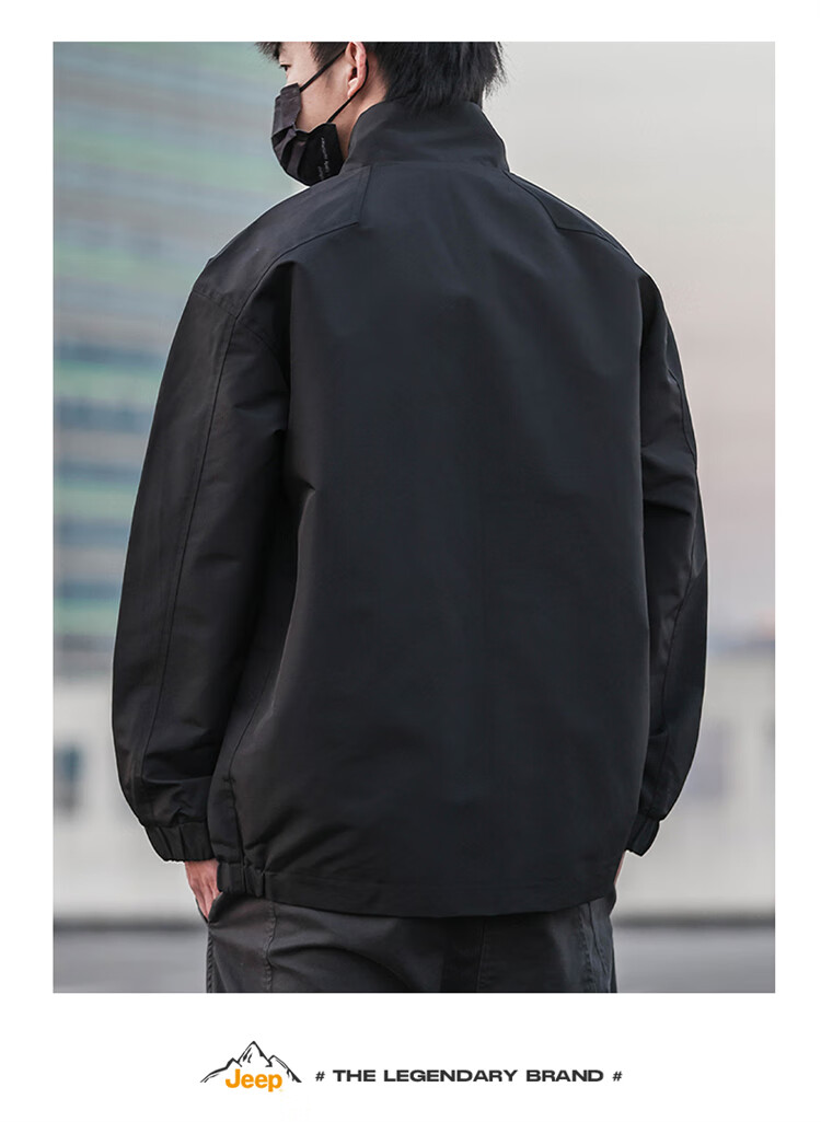 JEEP Men's Jacket, Spring And Autumn Outerwear, Stand-Up Collar, Loose Casual Menswear, Windbreaker Top, Black, 2XL 6