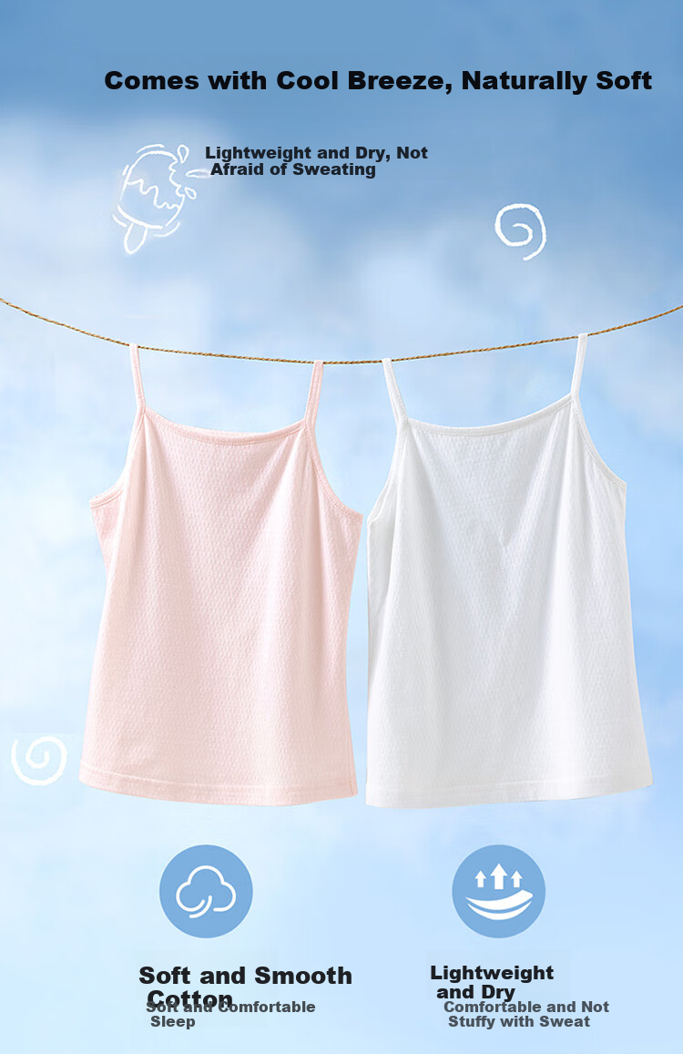 Dingguagua Girls' Camisole, Children's Cotton Tank Top, Baby Development Period Girls' Breathable All-Cotton Undershirt, 2-Pack, Size 160 2