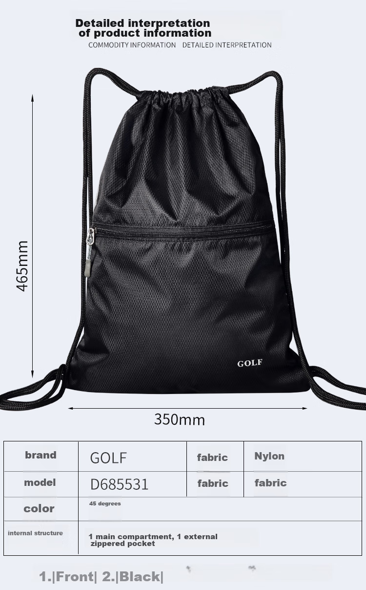 GOLF Water-Resistant Drawstring Backpack, Casual Sports Bag, Fashionable Multifunctional Lightweight Drawstring Bag with Drawstring Pocket, Black 14