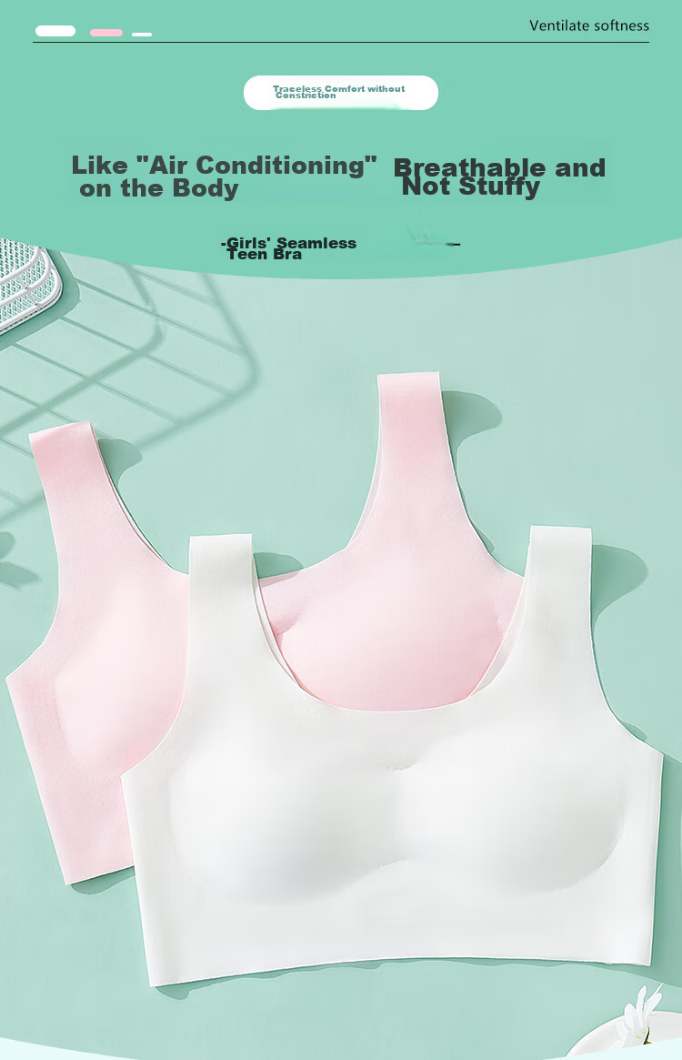 LangSha Children's Underwear, Girls' Sports Bra, Anti-Shock Bra for Teenage Girls, Ice Silk Seamless Bra for Older Children, Developmental Bra for High School Students, Vest 1