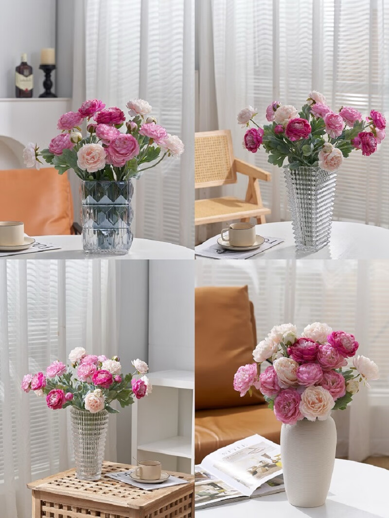 Fanyejia Three-Head Peony Artificial Flowers, 5 Stems, Living Room Fake Flowers, Silk Flowers, Rose Table Flowers, Floral Arrangement, Decorative Pieces with Elegant Feel, for Photography 3