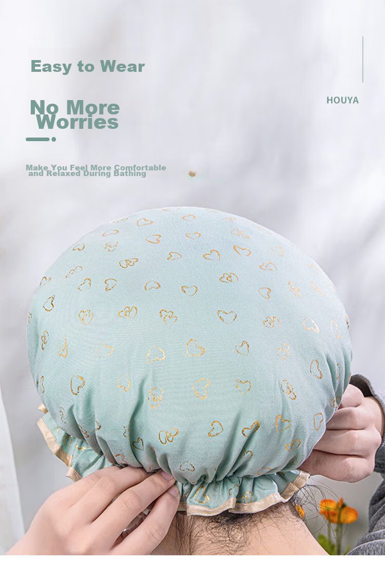 HOUYA Shower Cap Set of 2, Double-Layer Thickened Fashionable Waterproof Bathing Cap for Women, Anti-Smoke Hair Cover for Home Use 5