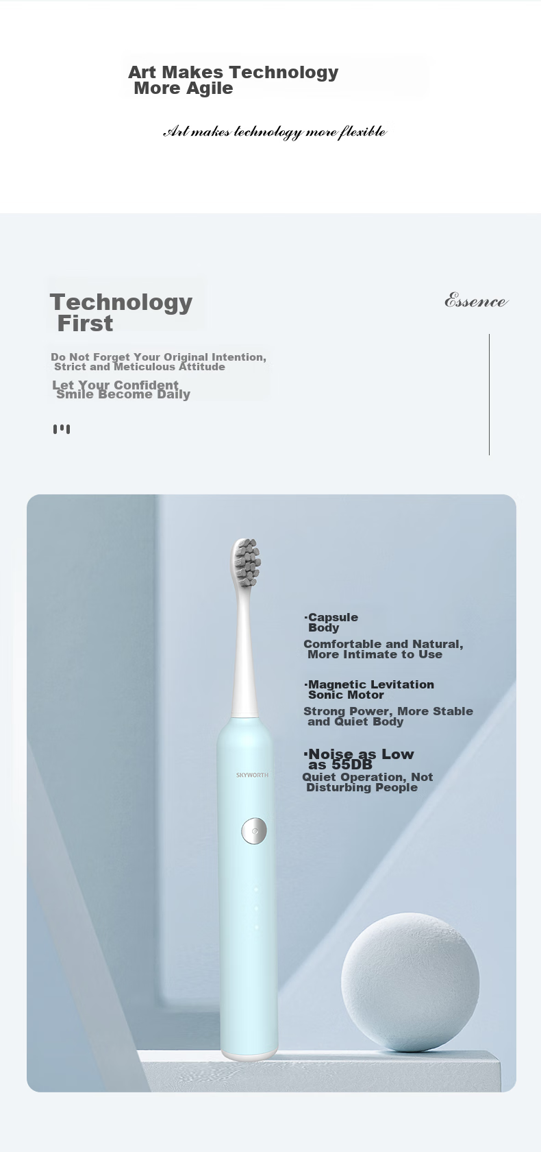 Skyworth Sonic Electric Toothbrush for Adults, Rechargeable Smart Couple Automatic Toothbrush for Men Women Students, Valentine's Day Gift Box Set with Long Battery Life, Single Pack P16 Blue Model 9
