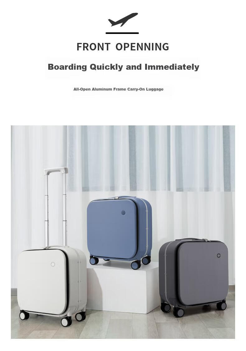Mixi Front-Opening Aluminum Frame Suitcase, Trolley Case with Password Lock, Large Capacity Luggage for Travel, Carry-On Suitcase for Me 3