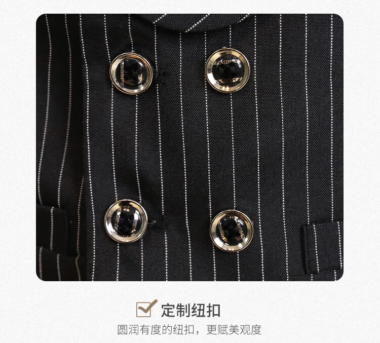 LUOBOBEIBEI Children's Formal Wear Spring And Summer Boys' British Striped Vest New Year Outfit Set, Navy Blue Long-Sleeve Four-Piece Set, Size 150 2