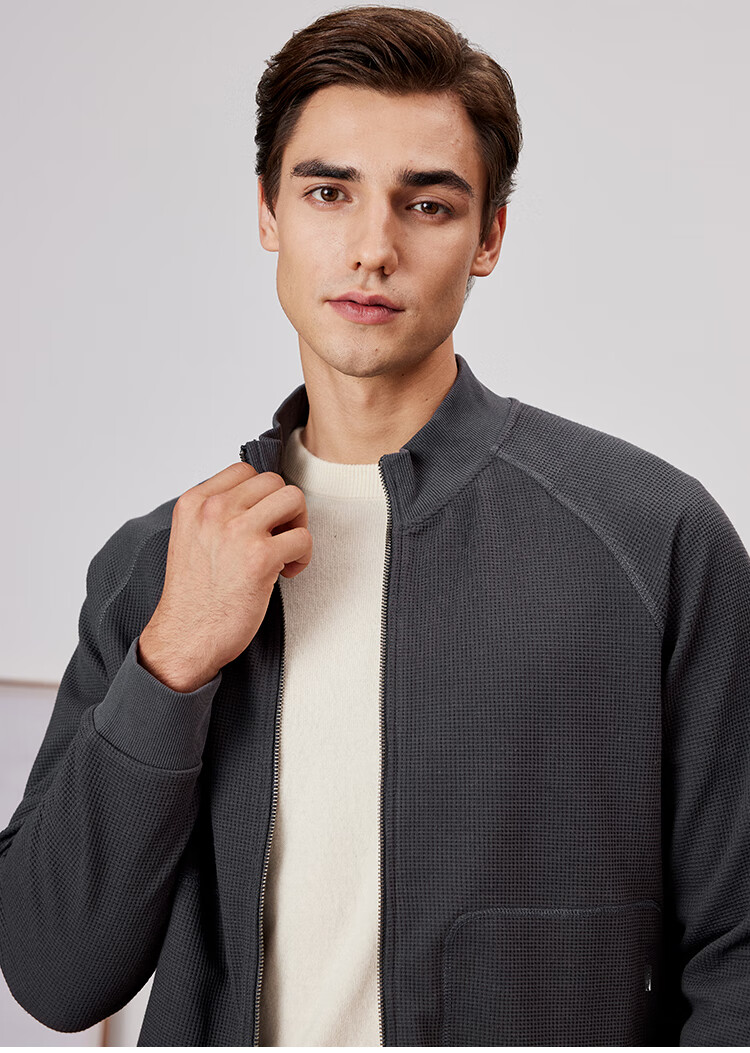 FIRS Waffle Texture Jacket for Men, Thickened Stand Collar Business Commute Skin-Friendly Soft Coat for Spring And Autum 3