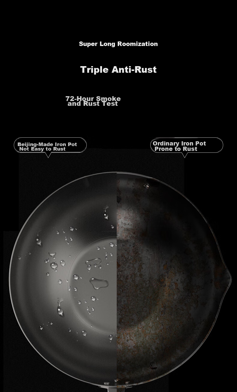 JD Original Wok Iron Pan Japanese Imported Pure Iron Non-Coated Flat Bottom Non-Stick Stir-Fry Pan Compatible with Gas And Coal Gas 32cm 11