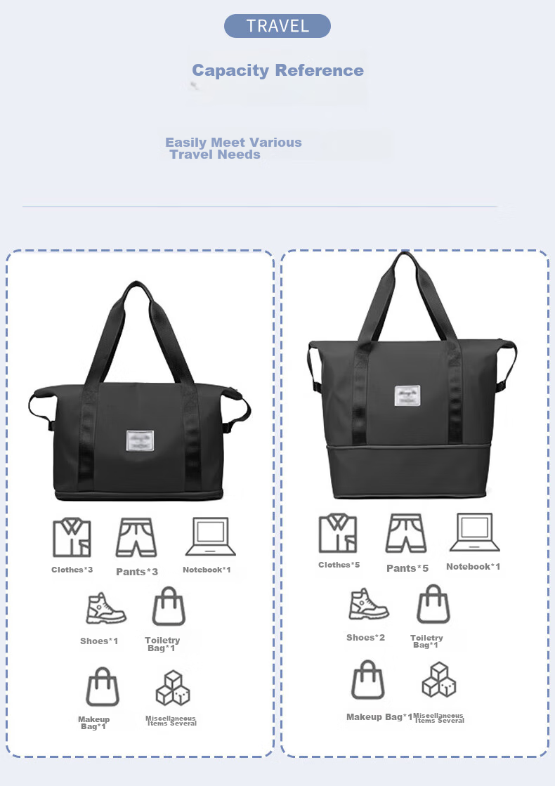 Jinghuisichuang Travel Bag, Luggage Bag, Large Capacity, Expandable, Suitcase, Oxford Cloth, Foldable, Portable Storage Bag, Purple, 41cm 9