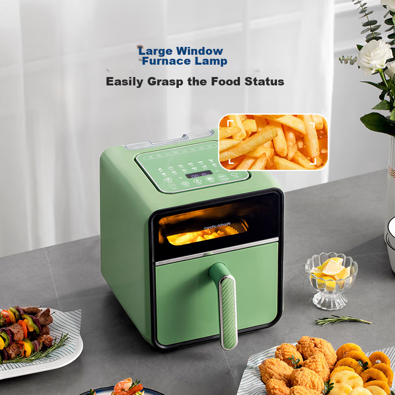 Morphyrichards Air Fryer, Home Use, 4L Large Capacity, Transparent View Window, Built-In Lamp, Smart Steam Function, Variable Frequency Temperature Control, Chicken Wing Frying Machine, MR8101 White