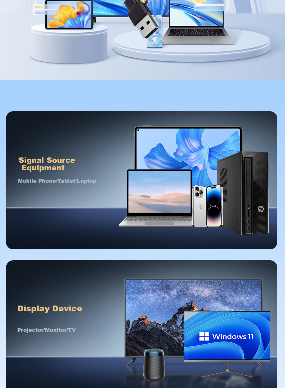 BOEGAM Wireless Screen Mirroring Device HDMI Cable 4K HD Transmission Screen Sharing Tool for Office And Home Use Compatible with Apple And Android Phones, No Network Required XS5D 4