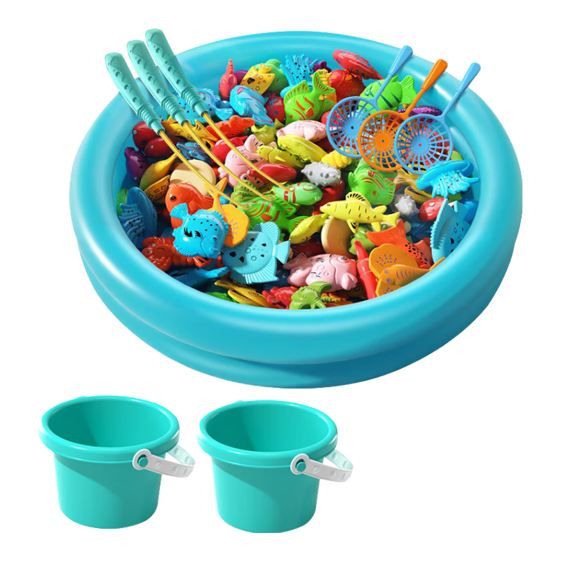 Anby Families Children's Magnetic Fishing Toy Water Pool Set, Fish Catching Net for Kids 3-6 Years Old, Inflatable Birthday Gift for Boys And Girls