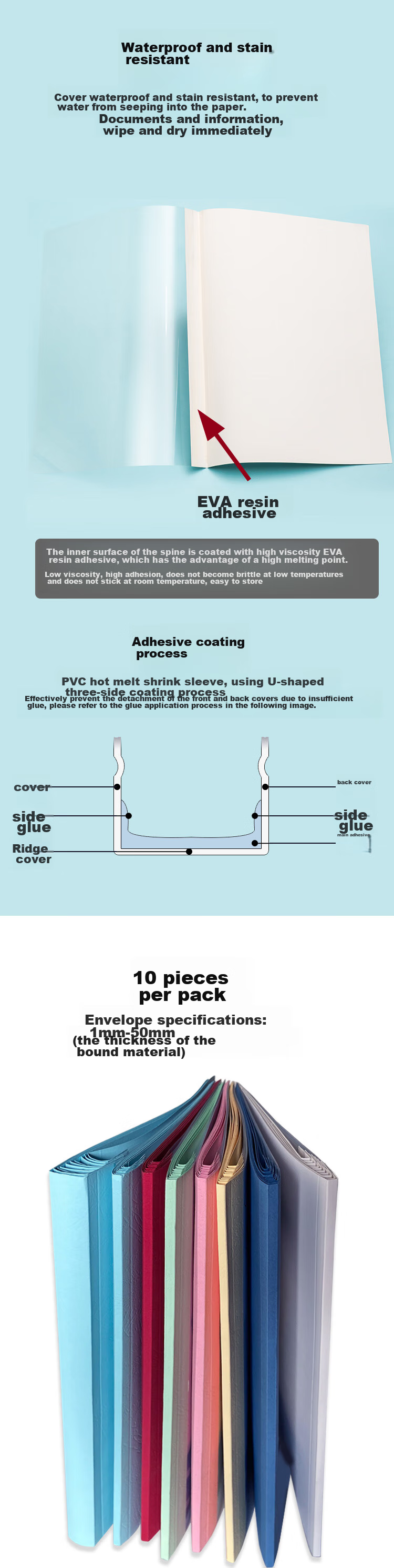 DOCON A4 Size White Transparent Thermal Binding Covers, 20mm, 10 Packs, for Contract Documents And Bids, Plastic Cover with Side Glue Paper, Hot Melt Binding Machine Compatible 4