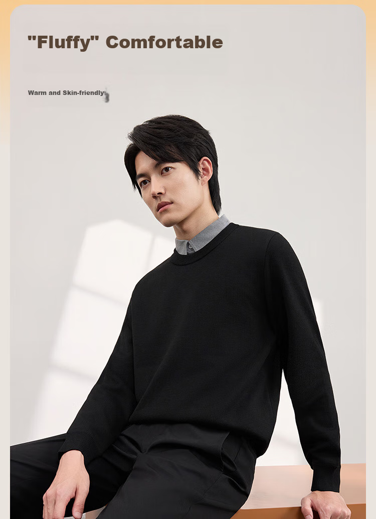 JD Original [Fake Two-Piece] Sweater Knit Pullover for Men, Winter Men's Wool Blend Base Layer, Blue, Size M 8
