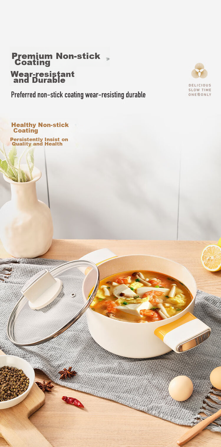 DES LON (DESLON) Enamel Pot for Home Use, Soup Pot, Fine Iron Pot, Micro-Pressure Anti-Spill, Non-Coated, Compatible with Induction Cooker And Open Flame, 6.5L White 4