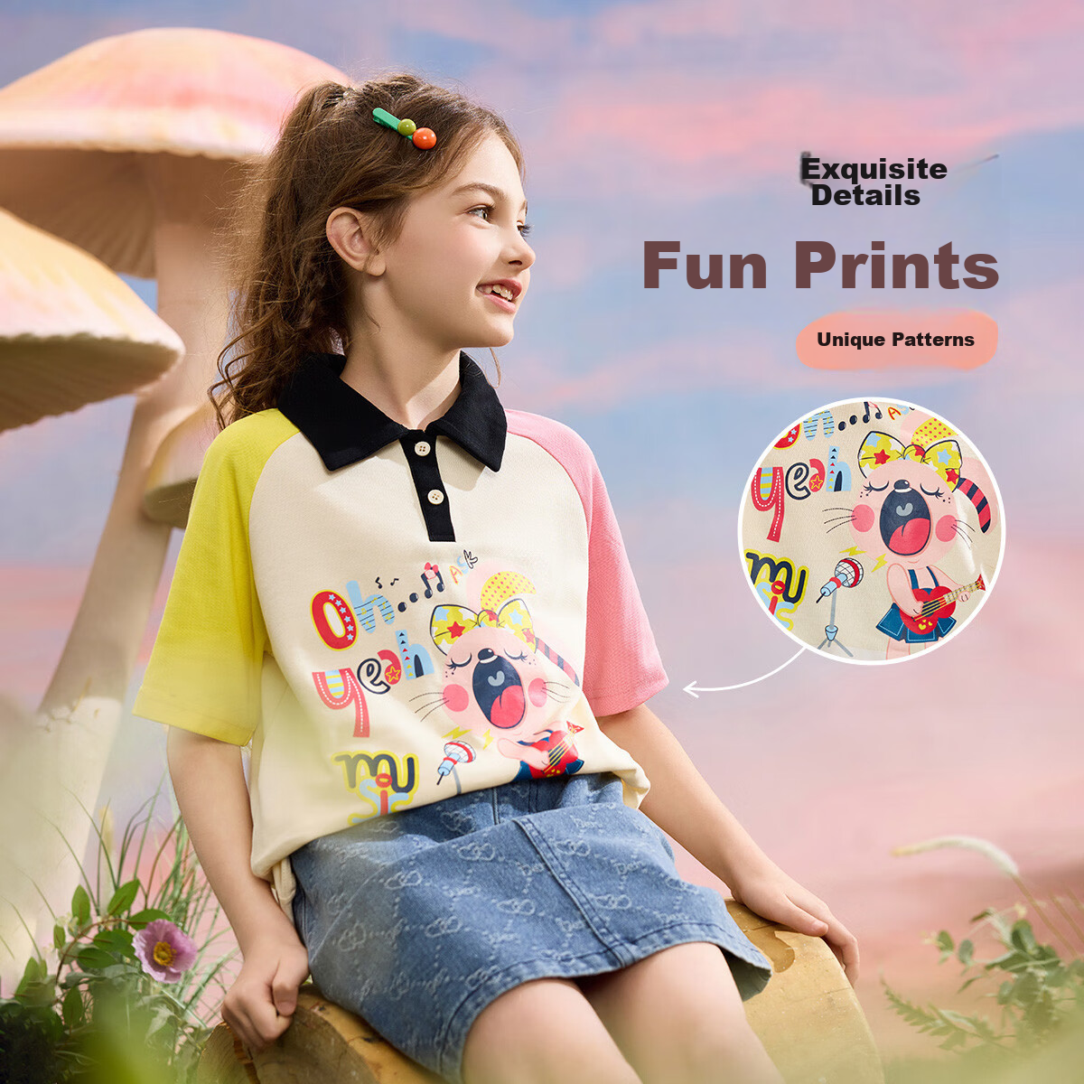 ASK JUNIOR Children's Thin Summer T-Shirt, Breathable Color-Block Sweet Casual Short-Sleeve Top for Girls, Beige 3