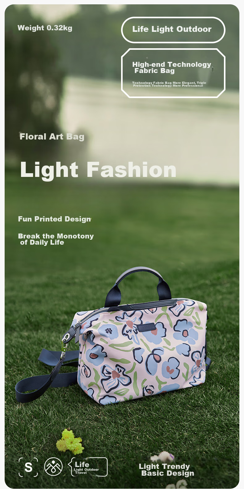 Laifu Fashion Dumpling Bag, Floral Art Print Crossbody Bag, Lightweight Soft Canvas Ladies Handbag, Birthday Gift 1