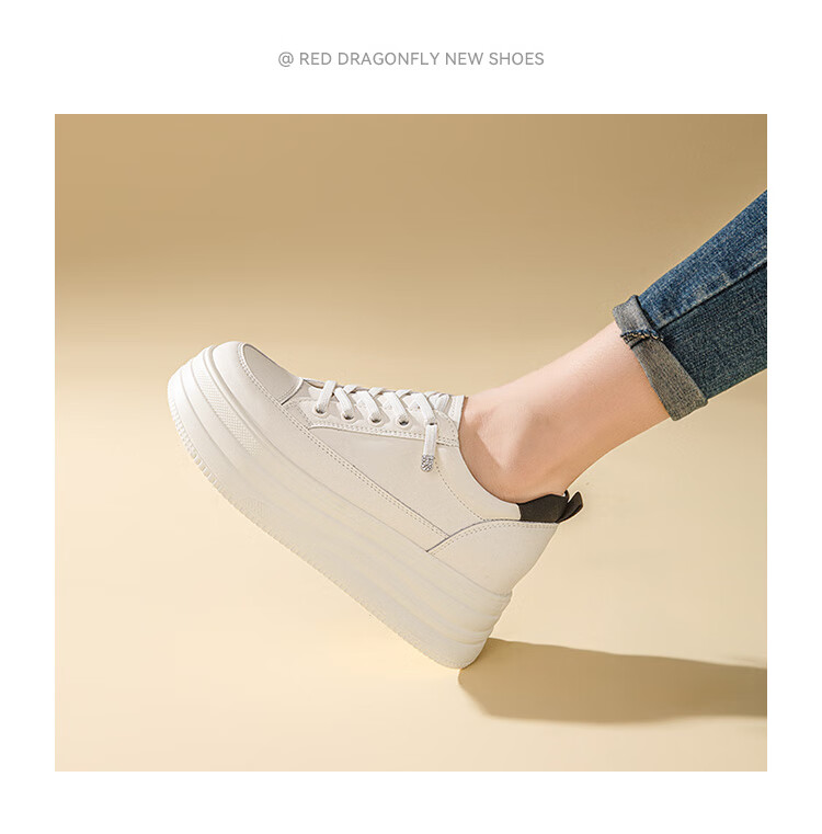RED DRAGONFLY Women's Shoes, 2026 Autumn White Sneakers, Thick-Soled Heightening Versatile Casual Lightweight WPB15032, Beige/black, Size 40 11