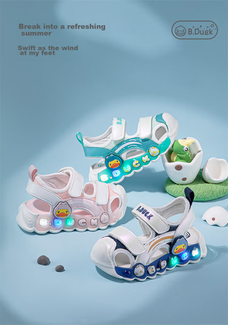 B.Duck Children's Sandals, Cartoon Fashionable Shoes for Boys And Girls, Summer Closed-Toe Beach Shoes, 5006 White-Pink, Size 30 1