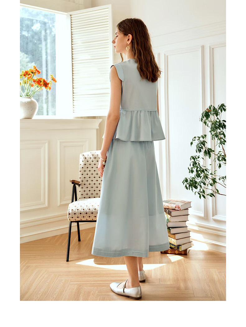 Olrain Elegant Sleeveless Workwear Set - Top and Skirt Two-Piece Summer Women's Outfit Light Blue M 23