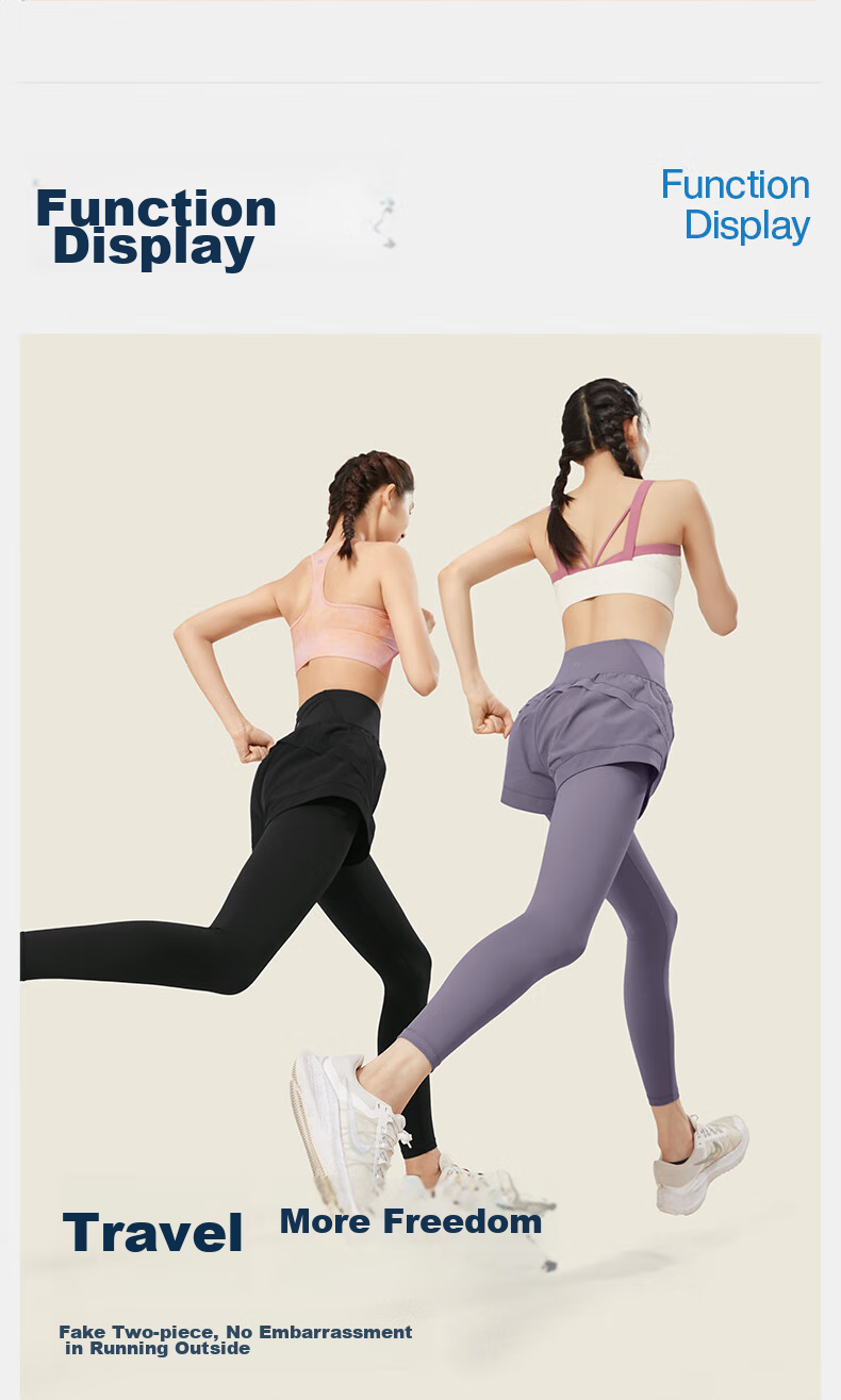 VFU Faux Two-Piece Yoga Pants, High-Intensity Fitness Wear, Outdoor Running Fitness Workout Pants, Rock Gray, L 5