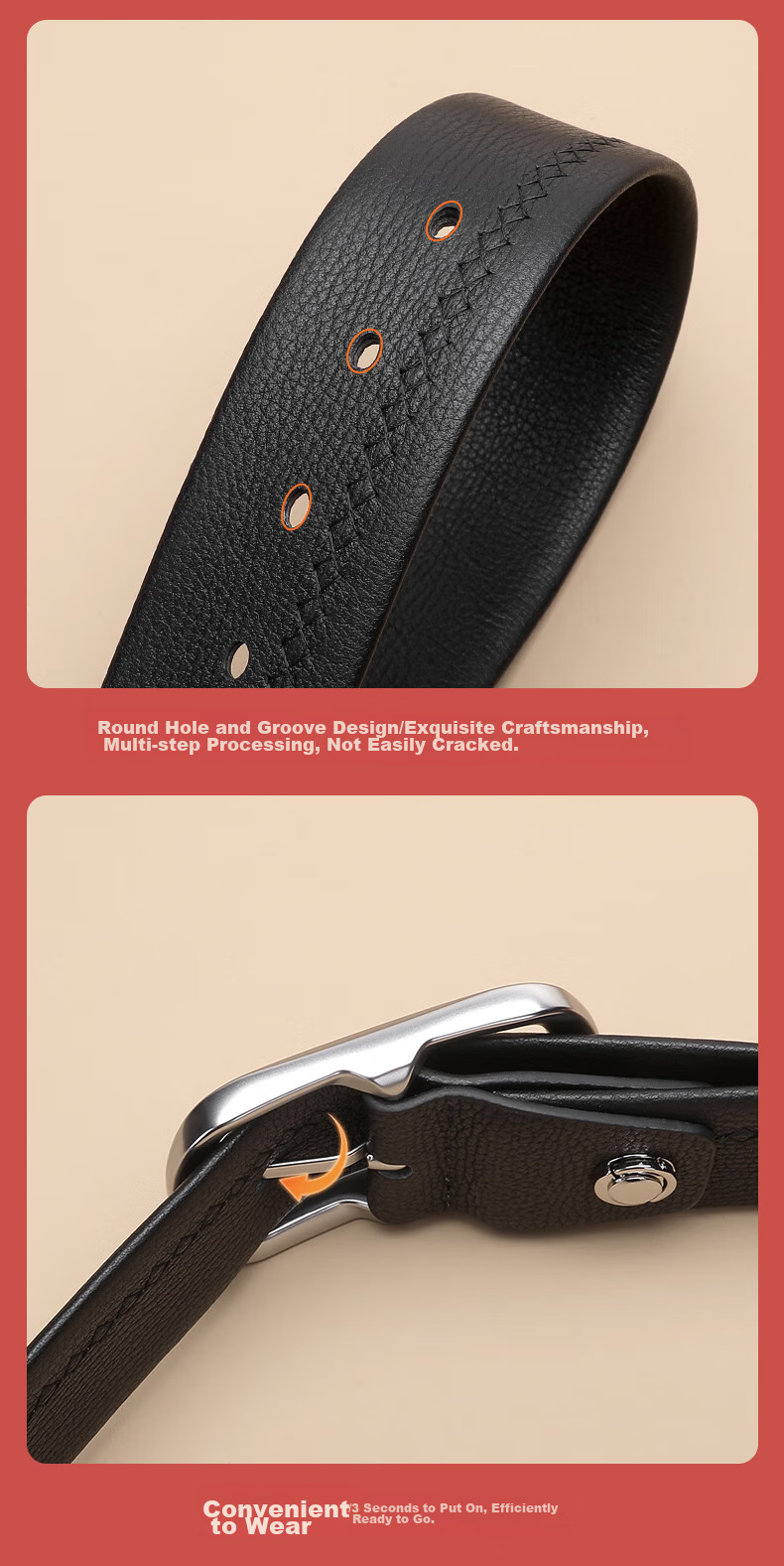 ELLE HOMME Men's Leather Belt with Pin Buckle, Top-Grain Cowhide Casual Trouser Belt for Men, Birthday Gift for Boyfriend 6