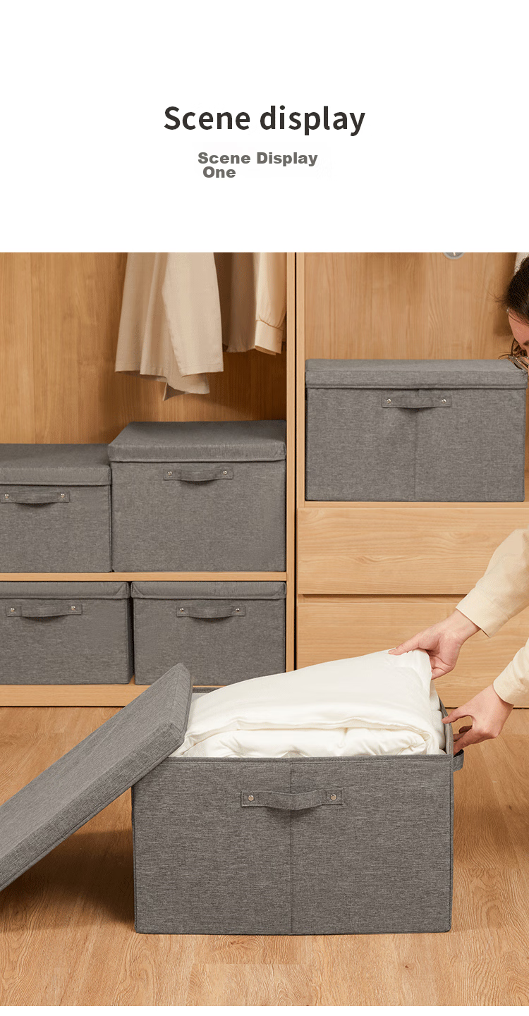 EACHY Fabric Storage Box for Clothes, Foldable Wardrobe Organizer, 40L Beige Grid 10