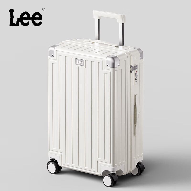 Lee High-Quality Suitcase with Cup Holder, Multifunctional Luggage, Travel Case, Student Password Lock Suitcase, Aurora White, 26 Inches
