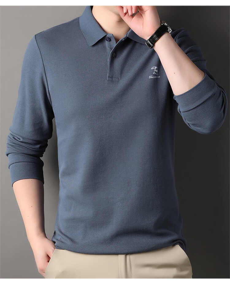 TUCANO Long-Sleeve Cotton Polo Shirt for Men, Business Casual Comfortable Versatile Top, Black, Size 4XL 9