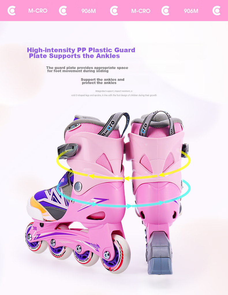 Micro Maiguo Roller Skates, Micro Children's Inline Skates for Boys And Girls, Roller Sports, 906M Pink Set, Size M 12