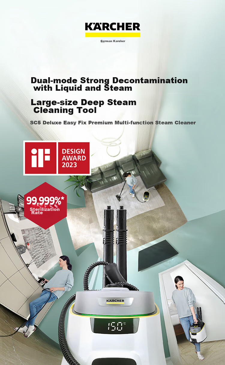 KARCHER German Steam Mop, Household High-Temperature Steam Cleaner, Kitchen Range Hood And Whole-House Cleaning Machine, Floor Washer with Temperature Display, Sterilization And Dust Mite Removal SC5D 3