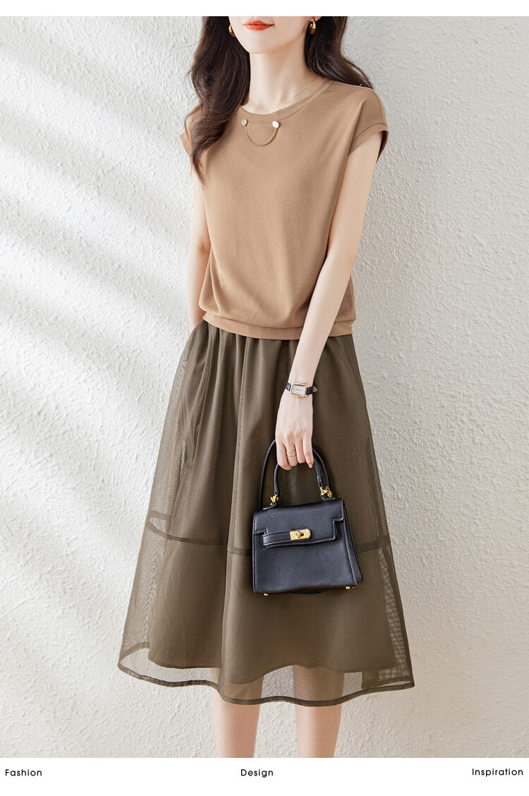 Cypress Casual Set 2026 Summer New Women's Short Sleeve Top with Patchwork Skirt Two-Piece Set 4