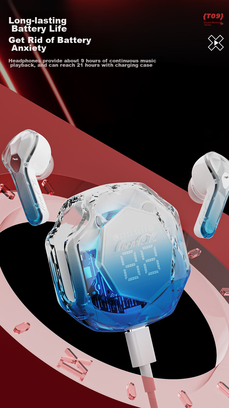 Coca-Cola K-01 Clip-On Bluetooth Wireless In-Ear Gaming Sports Running Earphones Long Battery Life Compatible with Apple Huawei Xiaomi 9
