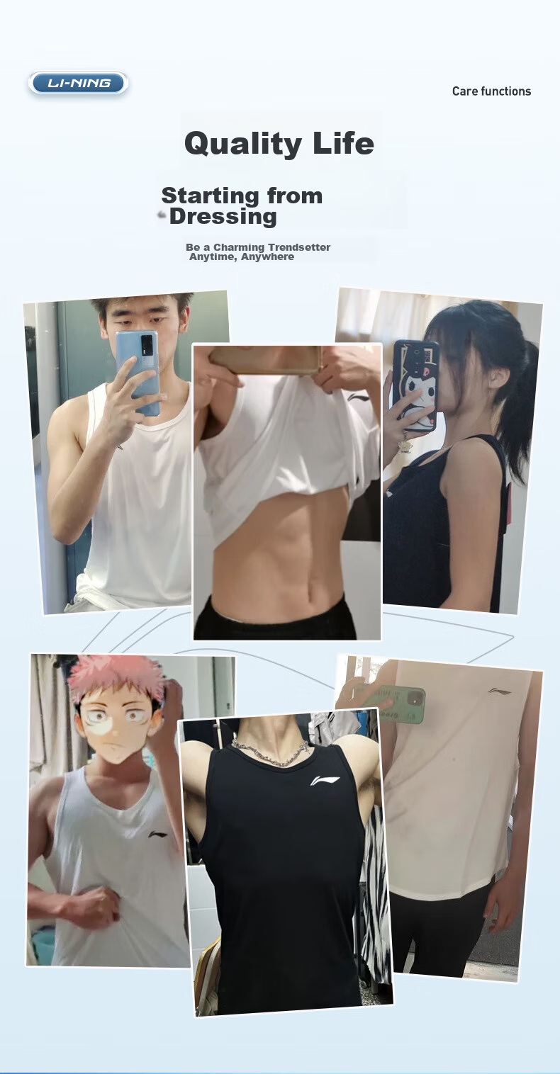 Li-Ning Tank Top for Running, Summer Style, Unisex Fitness Workout Breathable Cool Sleeveless Top Base Layer Martial Arts Sports Vest 2