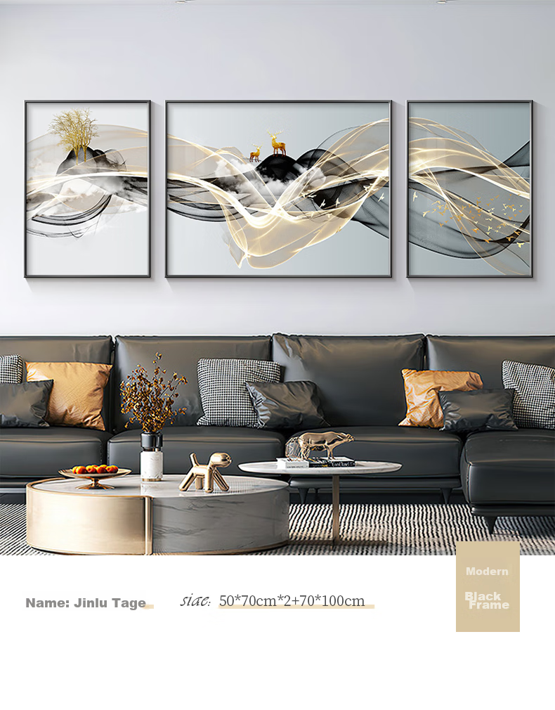 Jijianji Vintage Style Living Room Decorative Painting Sofa Background Wall Persimmon Auspicious Abstract Triptych Wall Art 9