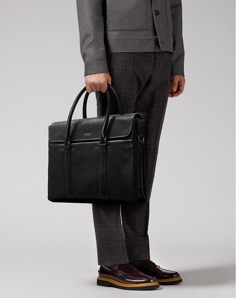 BVP Business Casual Leather Briefcase for Men Large Capacity Laptop Bag Shoulder Crossbody Bag 22